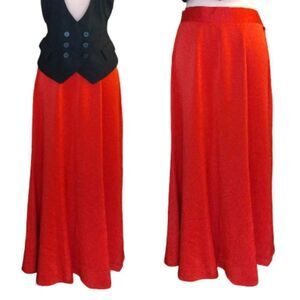 VTG 90s Bright Red Satin Fairycore Grunge Lined Maxi Slip Skirt Size 10